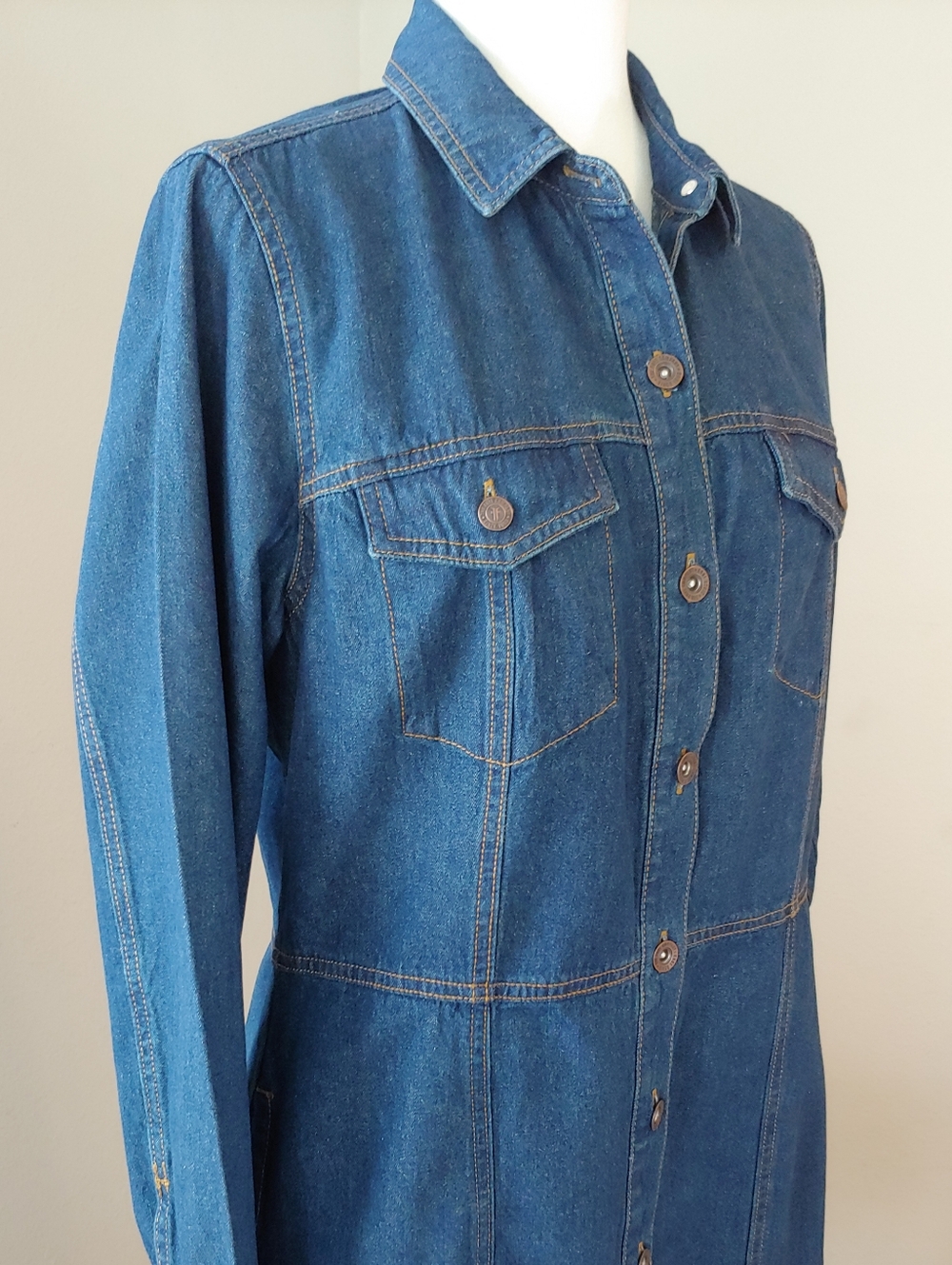 FRYE Blue Denim Button-Front Cotton Dress Women's Medium - Picture 4 of 16